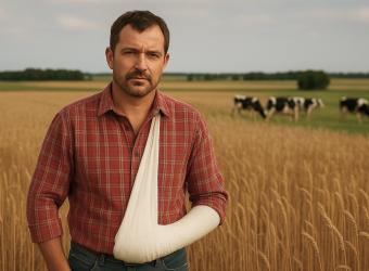 agriculteur le bras dans le plâtre