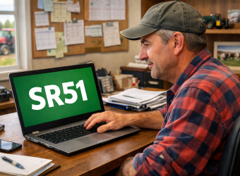 agriculteur devant son PC avec Mirabelle 